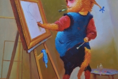 Cat Artist. Painting Oil on canvas.