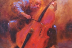 Violoncellist. Painting oil on canvas.